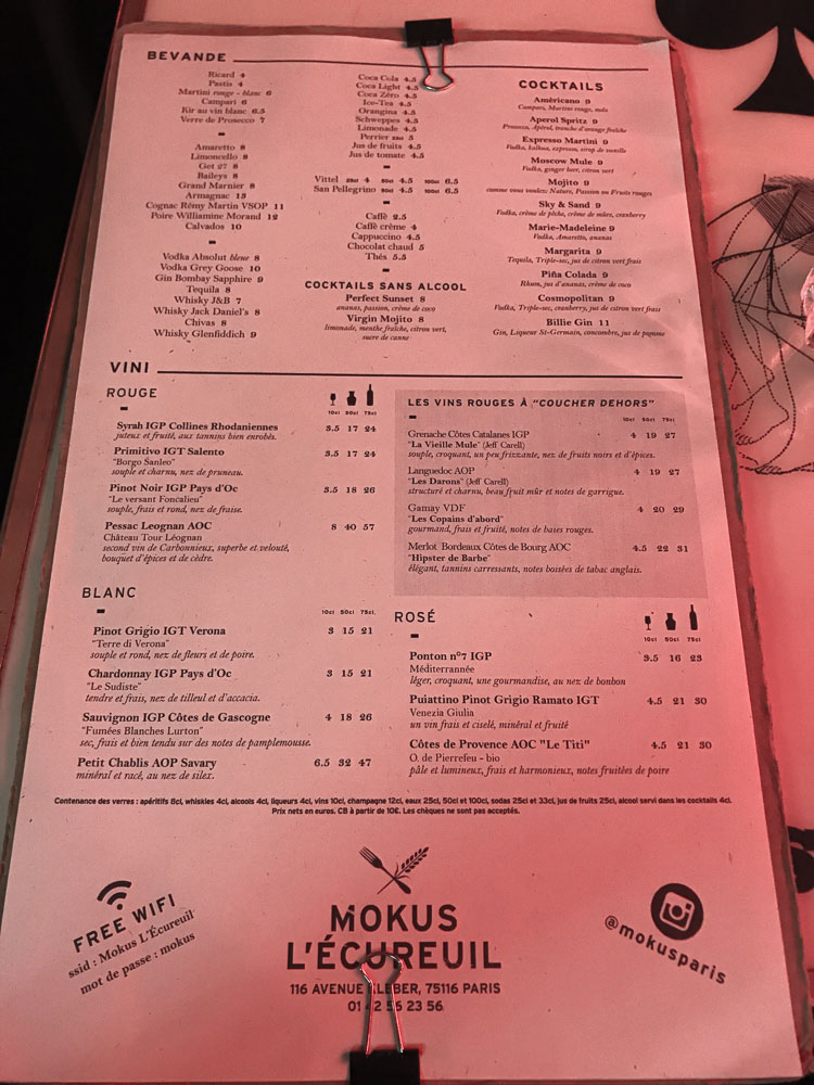 Cardápio Verso - Mokus - Paris