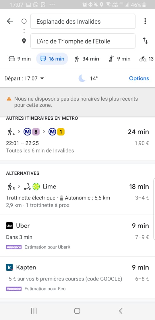 Simulação de preço e deslocamento pela Lime
