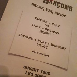 Menu do restaurante Les deux garçons em Nice